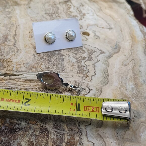 Sterling Silver Freshwater Pearl Stud Earrings & Pendant Set Boho Dainty - Picture 4 of 8